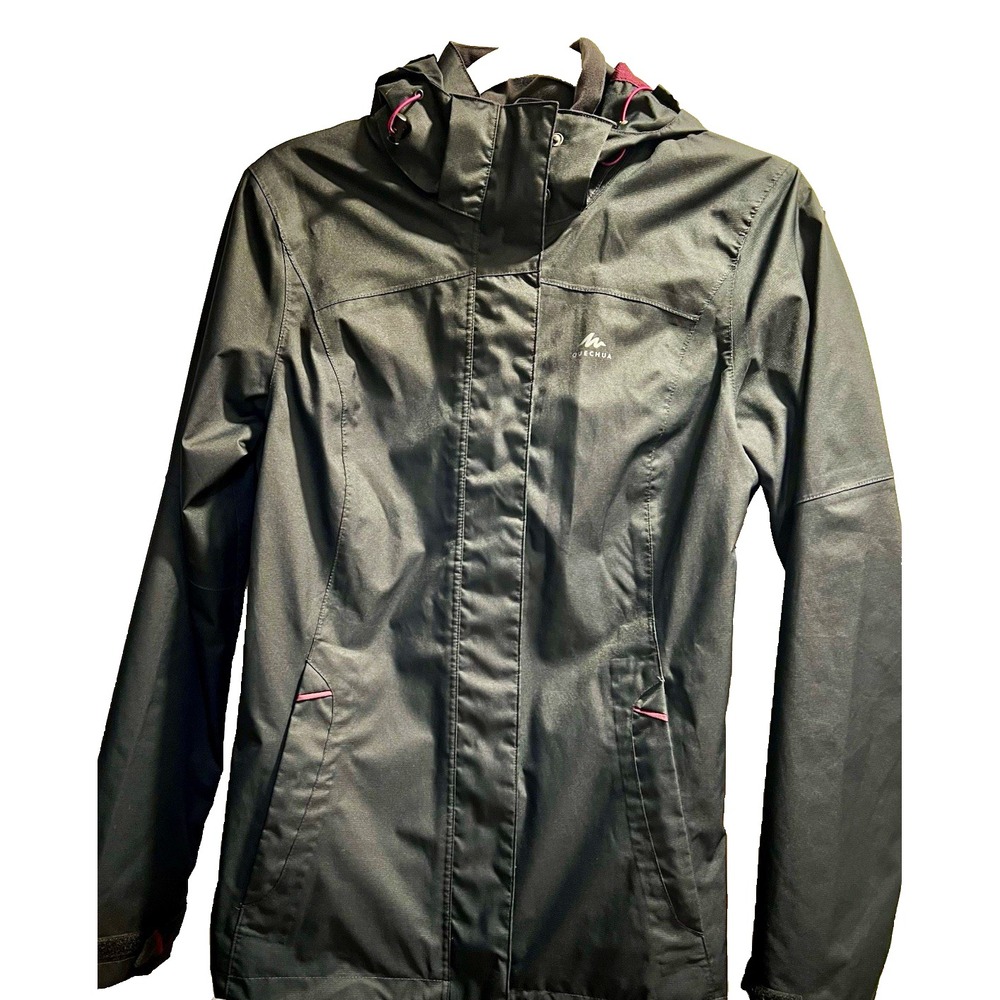 Decathlon Quechua MH100 Women M Black Waterproof Rain Hiking Jacket Hooded